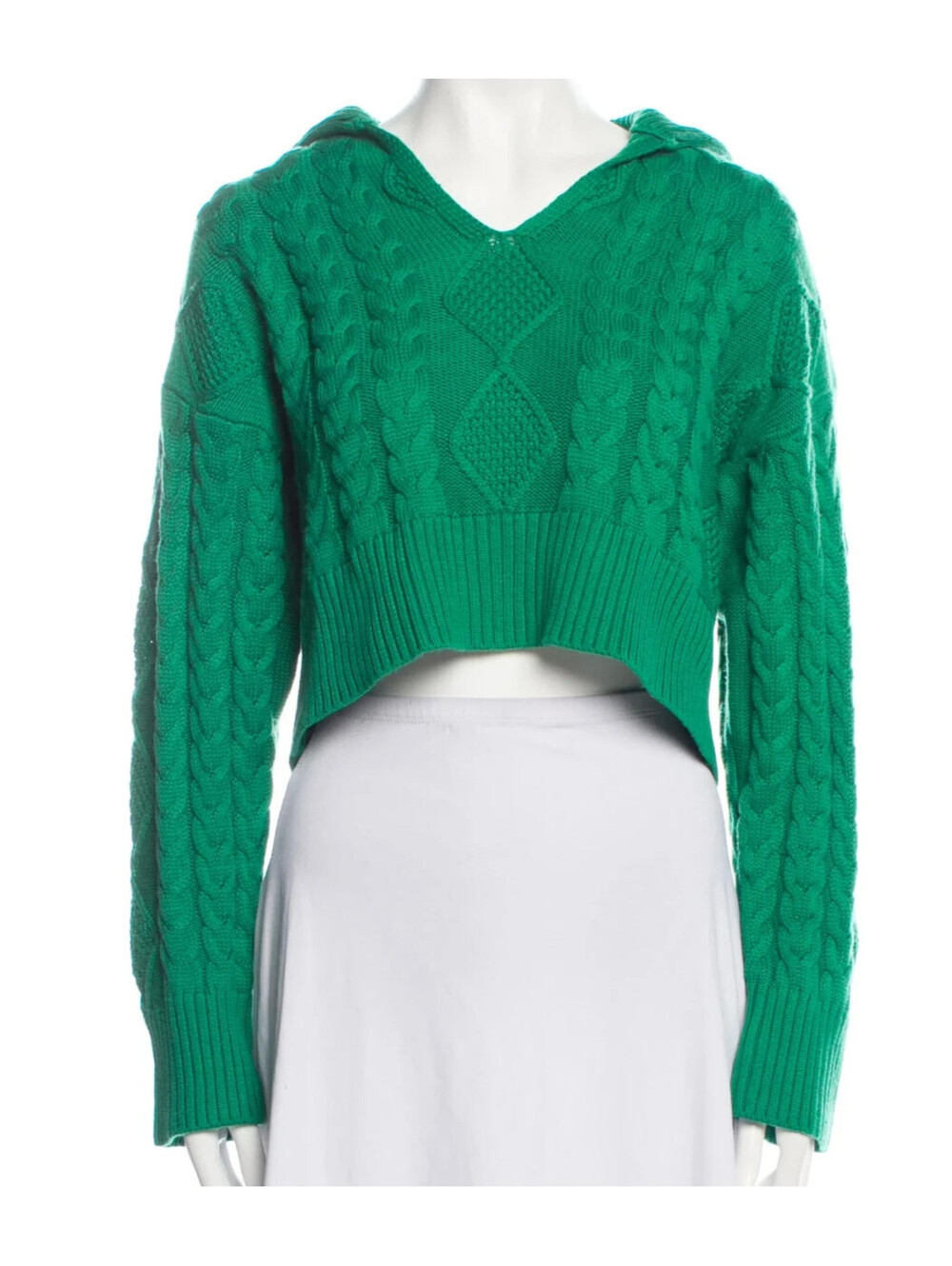 Sablyn V-Neck Sweater - Green Knitwear Hooded Cable Cashmere Cotton Silk 20x17 S